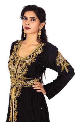 Black embroidered georgette islamic-kaftans 4