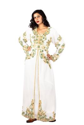 Off-white embroidered georgette islamic-kaftans 1