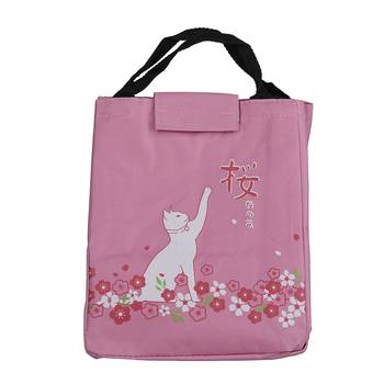 Shree Shyam Products Pink Cat Print Lunch Bag Insulated Fabric & Double Handle For Unisex Large Capacity (1 Pc Set) 1