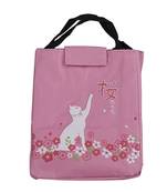 Shree Shyam Products Pink Cat Print Lunch Bag Insulated Fabric & Double Handle For Unisex Large Capacity (1 Pc Set)