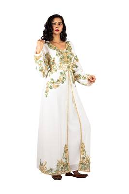 Off-white embroidered georgette islamic-kaftans 2