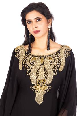 Black embroidered georgette islamic-kaftans 3