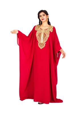 Red embroidered georgette islamic-kaftans 1