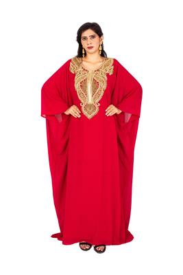 Red embroidered georgette islamic-kaftans 2
