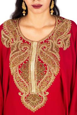 Red embroidered georgette islamic-kaftans 3