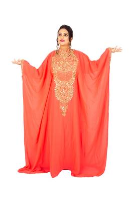 Light-red embroidered georgette islamic-kaftans 1