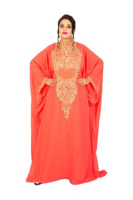 Light-red embroidered georgette islamic-kaftans 2