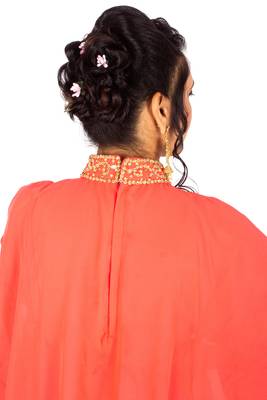 Light-red embroidered georgette islamic-kaftans 3