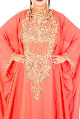 Light-red embroidered georgette islamic-kaftans 4
