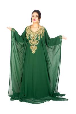 Dark-green embroidered georgette islamic-kaftans 1