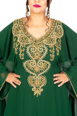 Dark-green embroidered georgette islamic-kaftans 4