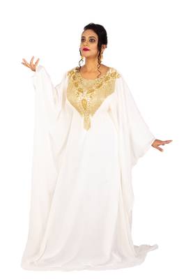 Off-white embroidered georgette islamic-kaftans 1