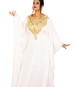 Off-white embroidered georgette islamic-kaftans