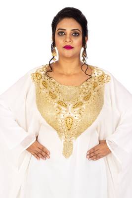 Off-white embroidered georgette islamic-kaftans 3