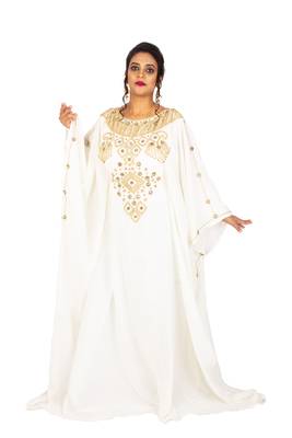Off-white embroidered georgette islamic-kaftans 1