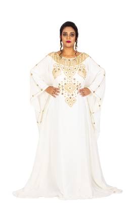 Off-white embroidered georgette islamic-kaftans 2