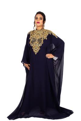 Navy-blue embroidered georgette islamic-kaftans 1
