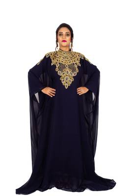 Navy-blue embroidered georgette islamic-kaftans 2