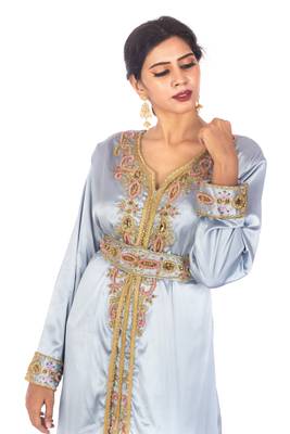 Blue embroidered satin islamic-kaftans 4