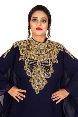 Navy-blue embroidered georgette islamic-kaftans 4