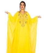 Yellow embroidered georgette islamic-kaftans