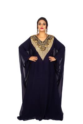 Navy-blue embroidered georgette islamic-kaftans 1