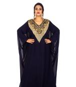 Navy-blue embroidered georgette islamic-kaftans