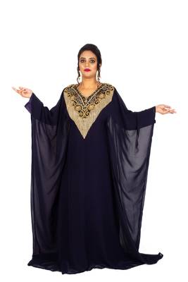 Navy-blue embroidered georgette islamic-kaftans 2