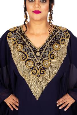 Navy-blue embroidered georgette islamic-kaftans 4