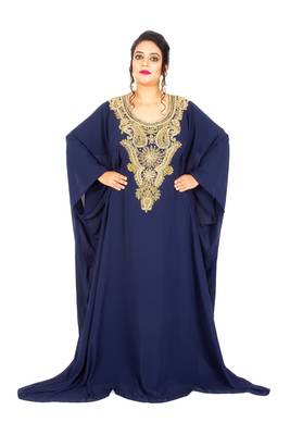 Navy-blue embroidered georgette islamic-kaftans 1