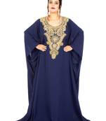 Navy-blue embroidered georgette islamic-kaftans