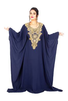 Navy-blue embroidered georgette islamic-kaftans 2