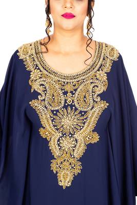 Navy-blue embroidered georgette islamic-kaftans 4