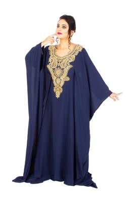 Navy-blue embroidered georgette islamic-kaftans 5