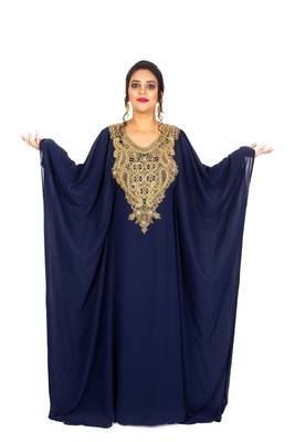 Navy-blue embroidered georgette islamic-kaftans 1