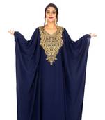 Navy-blue embroidered georgette islamic-kaftans