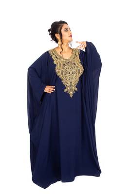 Navy-blue embroidered georgette islamic-kaftans 2