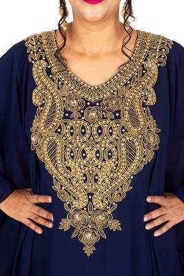Navy-blue embroidered georgette islamic-kaftans 4