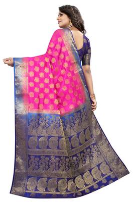 Magenta woven cotton silk saree with blouse 4