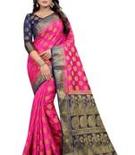 Pink woven cotton silk saree with blouse