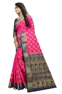 Pink woven cotton silk saree with blouse 2