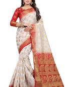 White woven cotton silk saree with blouse