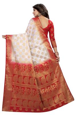 White woven cotton silk saree with blouse 2
