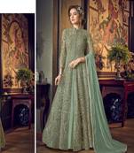 See Green Full  Embroidery & Cording Sequences Work Net Fabric Semi Suit
