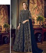 Blue Full  Embroidery & Cording Sequences Work Net Fabric Semi Suit