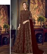 Maroon Full  Embroidery & Cording Sequences Work Net Fabric Semi Suit