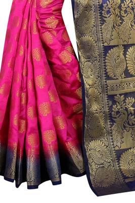 Pink woven cotton silk saree with blouse 5