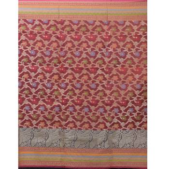 Orange Hand Woven Blended Cotton Saree With Blouse 3
