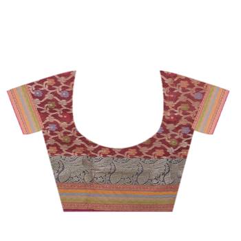 Orange Hand Woven Blended Cotton Saree With Blouse 4
