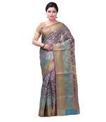 Blue Hand Woven Blended Cotton Saree With Blouse